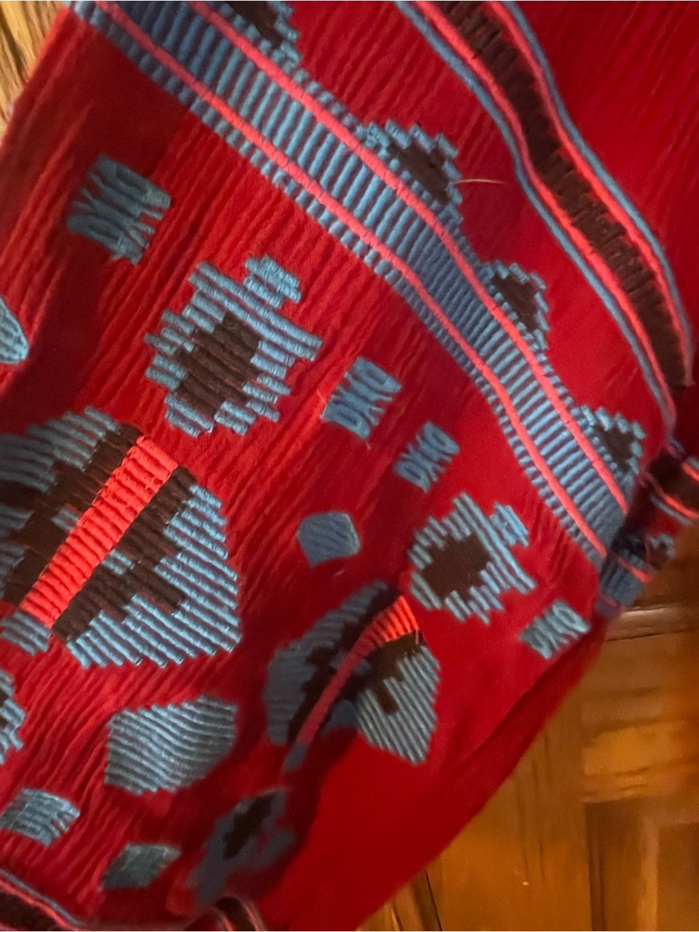 Men's Red Patterned Sweater - Blue and Black Accents